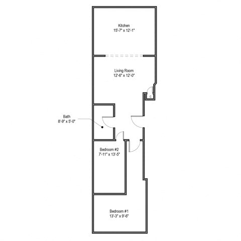 Floor plan for 2 beds, 1 bath, 850 sqft